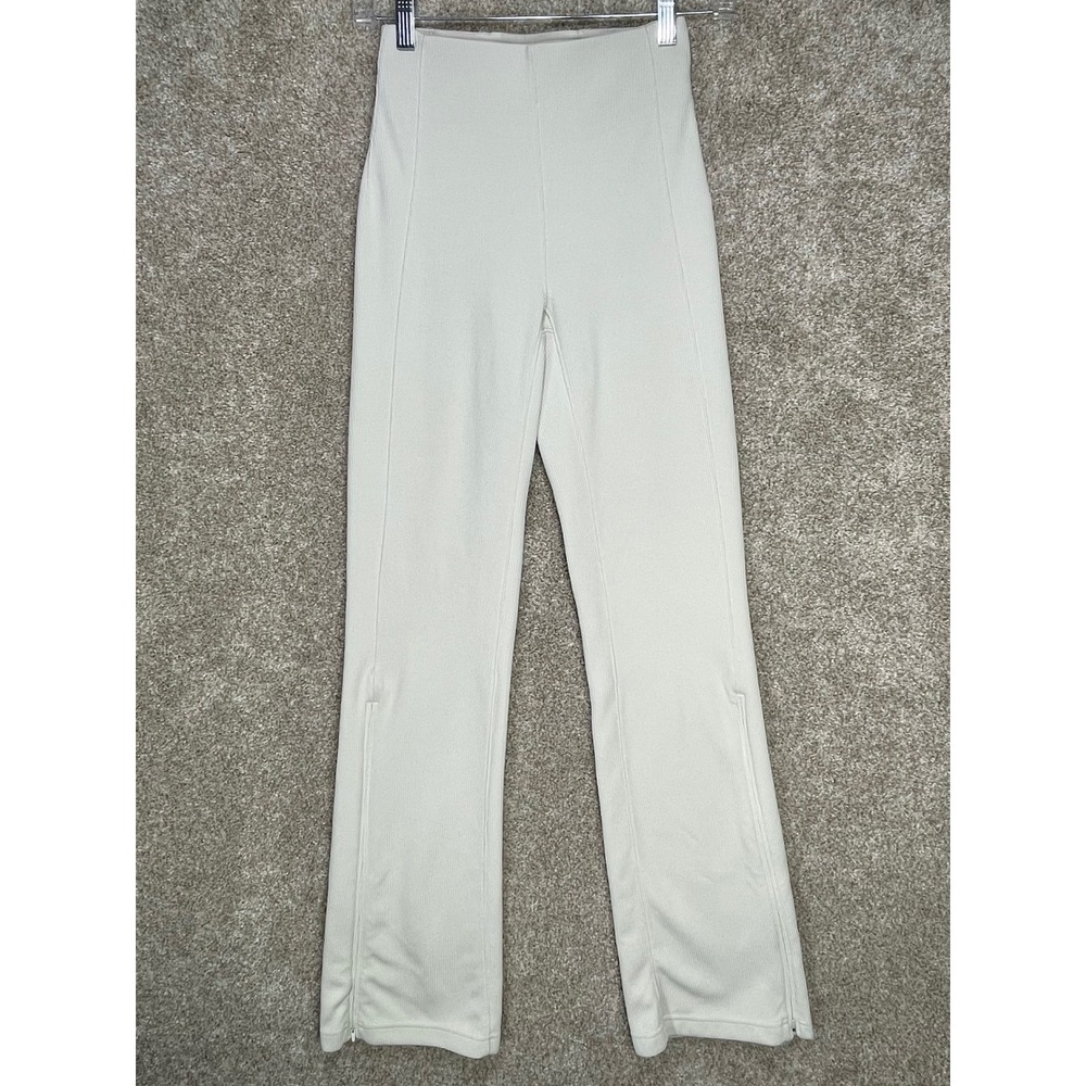 Lululemon Brushed Softstreme Ribbed Zip Flared Pants Women 2 Beige Hi Rise Yoga - Picture 3 of 10